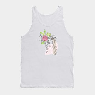 Beautiful Woman Flowers Design, Woman Line Art, Girls Design Tank Top